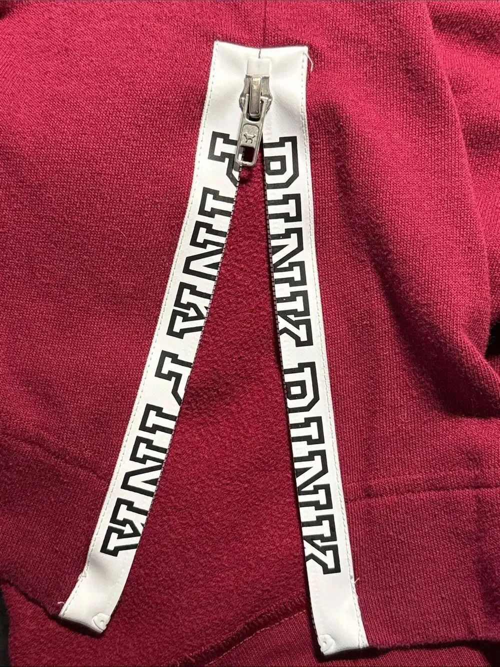 PINK Victoria's Secret ATM Burgundy Crewneck Sweatshirt Slid Slits Zipper